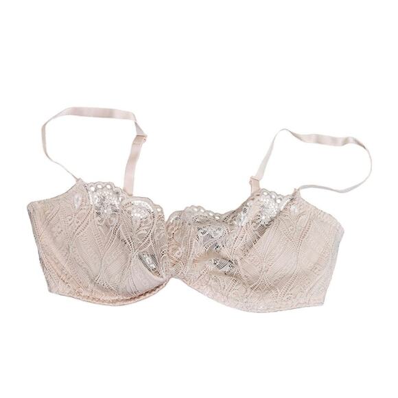 Adore Me cream lacey lined under wire bra Women's size 34DD adjustable strap - Picture 1 of 4
